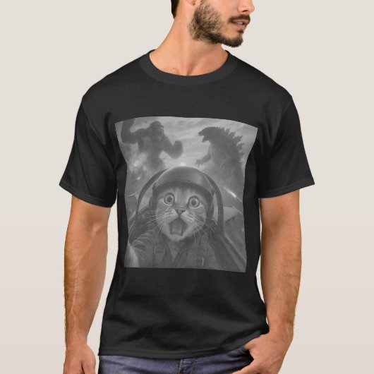 Pilot Cat Selfie Meme T-Shirt (Vorderseite)