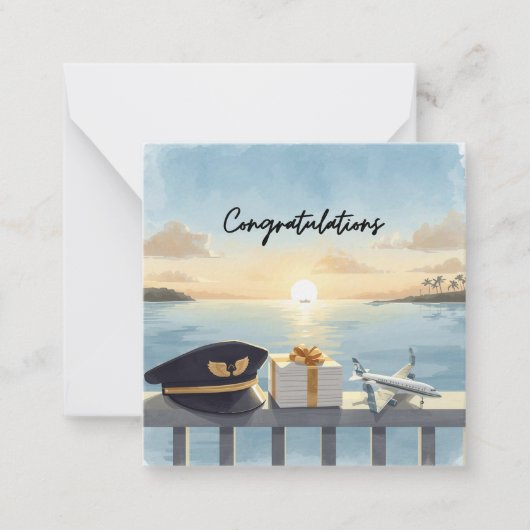 Pilot Congratulations Note Card – Elegant Aviation Mitteilungskarte (Vorderseite)