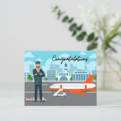 Pilot Congratulations with airport Background Postkarte (Stehend Vorderseite)