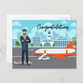 Pilot Congratulations with airport Background Postkarte (Vorne/Hinten)