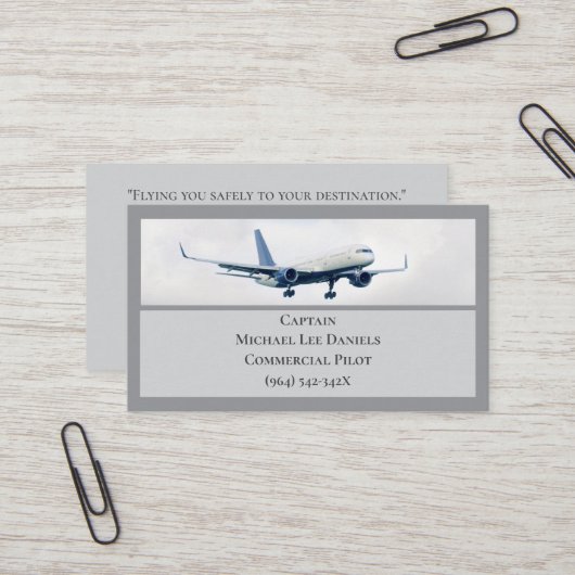 Pilot des Kommerziellen Flugzeugkapitän von Grauwe Visitenkarte (Vorderseite/Rückseite Beispiel)