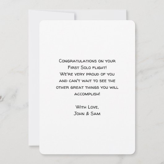 Pilot First Solo Foto, Custom Aviation Card (Rückseite)