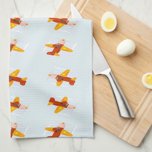 Pilot fliegendes Flugzeug am Himmel Geschirrtuch (Viertel Falte)