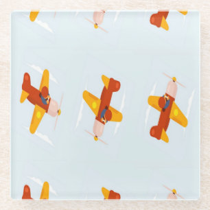 Pilot fliegendes Flugzeug am Himmel Glasuntersetzer