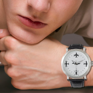 Pilot-Flugzeug Einfach Schwarz Cool Luftfahrt Armbanduhr