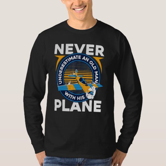 Pilot Flugzeug Flug Alter Mann T-Shirt (Vorderseite)