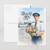Pilot hält Blumen auf der Start-und Landebahn steh Postkarte (Vorne/Hinten)