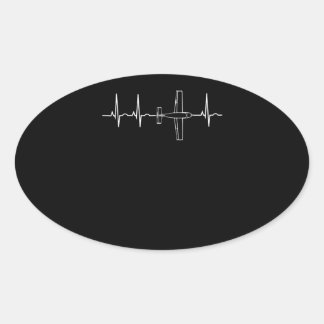 Pilot-Heartbeat-Geschenk für Flugzeuge Ovaler Aufkleber
