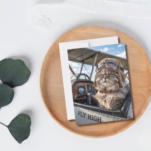 Pilot-Katze Flugzeug Fliegt Hoch Humor Lustiger Ge Postkarte