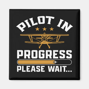 Pilot lädt… Lustiges Vintage-Doppeldecker-Flugzeug Magnet