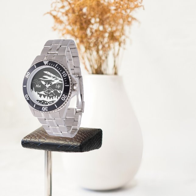 Pilot Lebensversicherung Typografie und Flugzeugbe Armbanduhr (Von Creator hochgeladen)