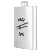 Pilot Life Typografie und Flugzeug Schwarz Modern Flachmann (Links)