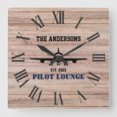 Pilot Lounge Flugzeug Luftfahrt Cool Personalisier Quadratische Wanduhr (Vorderseite)