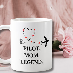 Pilot Mama Legende Flugzeug und Herz Custom Kaffeetasse