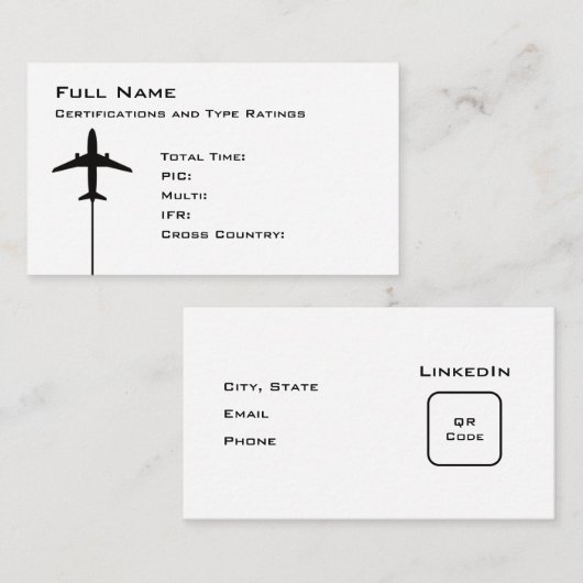 Pilot-Micro-Resume Visitenkarte (Vorne/Hinten)