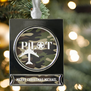Pilot & Militärflugzeug, Tarnung, Minimalistisch Banner-Ornament Silber