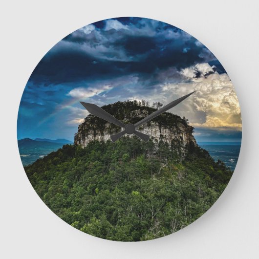 Pilot Mountain NC Staat Park | nach Sturm Regenbog Große Wanduhr (Vorderseite)