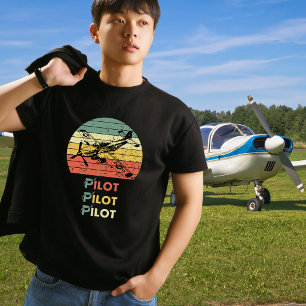 Pilot Retro Vintage Sonnenuntergang und Flugzeug L T-Shirt