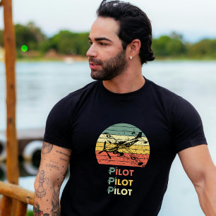 Pilot Retro Vintage Sonnenuntergang und Flugzeug L T-Shirt