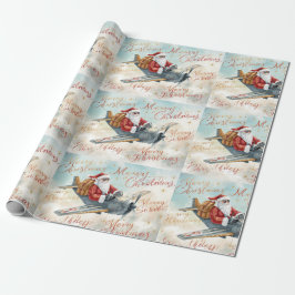 Pilot Santa is Flying for Christmas in the Sky Geschenkpapier