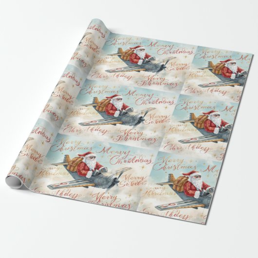 Pilot Santa is Flying for Christmas in the Sky Geschenkpapier (Ungerollt)