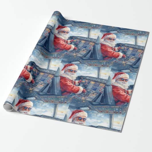 Pilot Santa is Flying for Christmas in the Sky Geschenkpapier (Ungerollt)