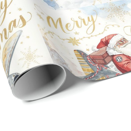 Pilot Santa is Flying for Christmas in the Sky  Geschenkpapier (Rolleneckpunkt)