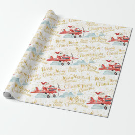 Pilot Santa is Flying for Christmas in the Sky Geschenkpapier
