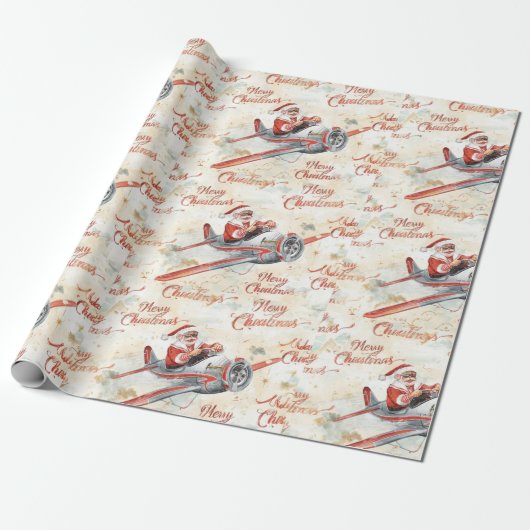 Pilot Santa is Flying for Christmas in the Sky  Geschenkpapier (Ungerollt)