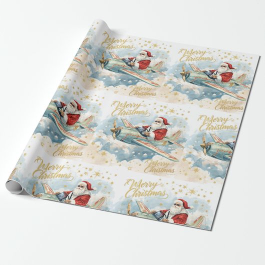 Pilot Santa is Flying for Christmas in the Sky  Geschenkpapier (Ungerollt)