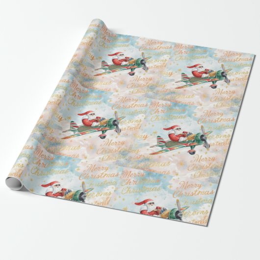 Pilot Santa is Flying for Christmas in the Sky  Geschenkpapier (Ungerollt)