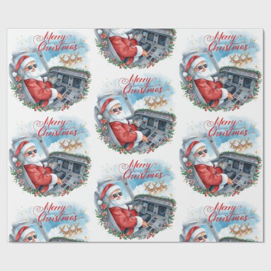 Pilot Santa is Flying for Christmas in the Sky Geschenkpapier (Flach)