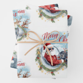 Pilot Santa is Flying for Christmas in the Sky Geschenkpapier Set