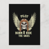 Pilot Schädel Flügel Geboren um die Lüfte zu berei Postkarte (Vorderseite)