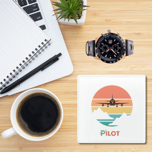 Pilot Schriftbild, Vintage Retro, Einfaches Flugze Glasuntersetzer