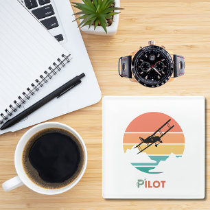 Pilot Schriftbild, Vintage Retro, Einfaches Flugze Glasuntersetzer