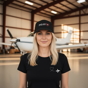 Pilot Schriftzug Herz Flugzeug Benutzerdefinierter Bestickte Baseballkappe