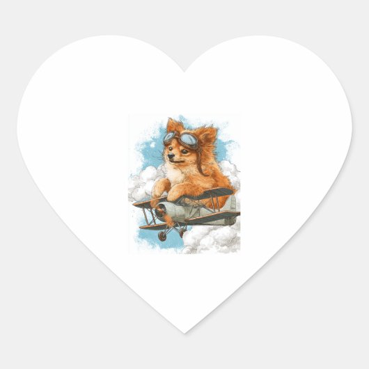 Pilot-Spitz � Flug-Ace-Hund Herz-Aufkleber (Vorderseite)
