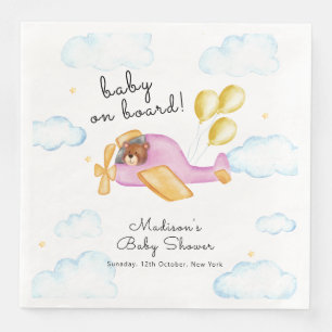Pilot Teddy Bär Ballon Flugzeug Baby Shower Serviette