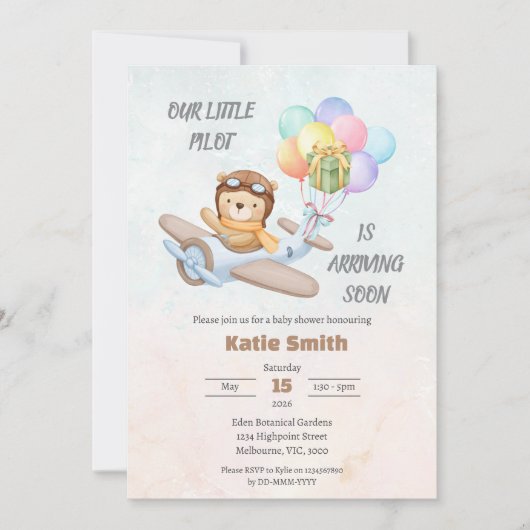 Pilot Teddy Bear Baby Shower Invitation Einladung (Vorderseite)