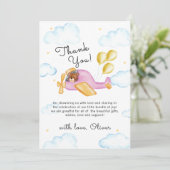 Pilot Teddy Bear Balloon Airplane Baby Shower Dankeskarte (Stehend Vorderseite)