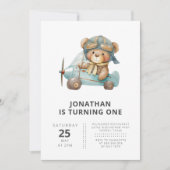 Pilot Teddy Bear Moderner einfacher Kindergeburtst Einladung (Vorderseite)