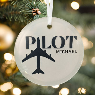 Pilot-Typografie & Flugzeug, minimalistisches Desi Ornament Aus Glas