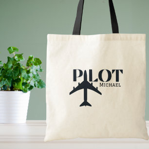 Pilot-Typografie & Flugzeug, minimalistisches Desi Tragetasche