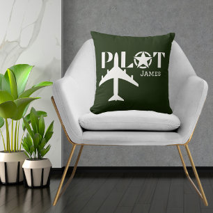 Pilot Typografie & Militärflugzeug, Minimalistisch Kissen