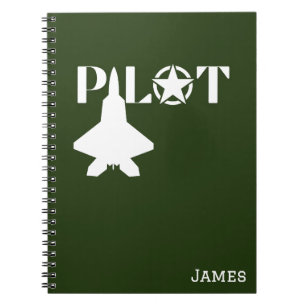 Pilot-Typografie und Militärflugzeug, Minimalistis Notizblock
