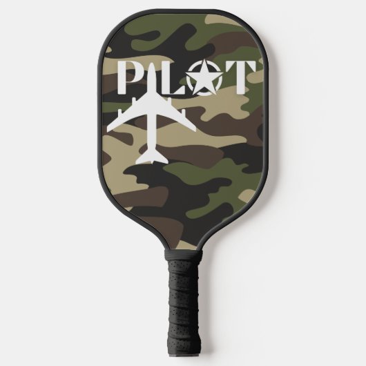Pilot Typografie und Militärflugzeug-Tarnung Pickleball Schläger (Vorderseite)