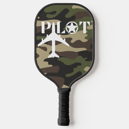 Pilot Typografie und Militärflugzeug-Tarnung Pickleball Schläger (Rückseite)