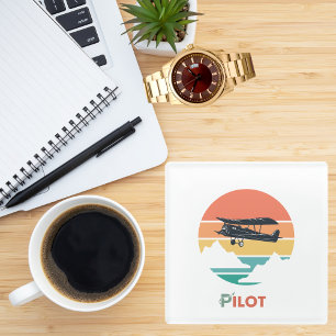 Pilot-Typografie, Vintager Retro, einfaches Flugze Glasuntersetzer