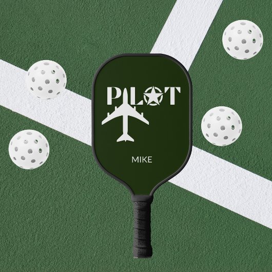 Pilot Typography & Airplane Funny Personalized Pickleball Schläger